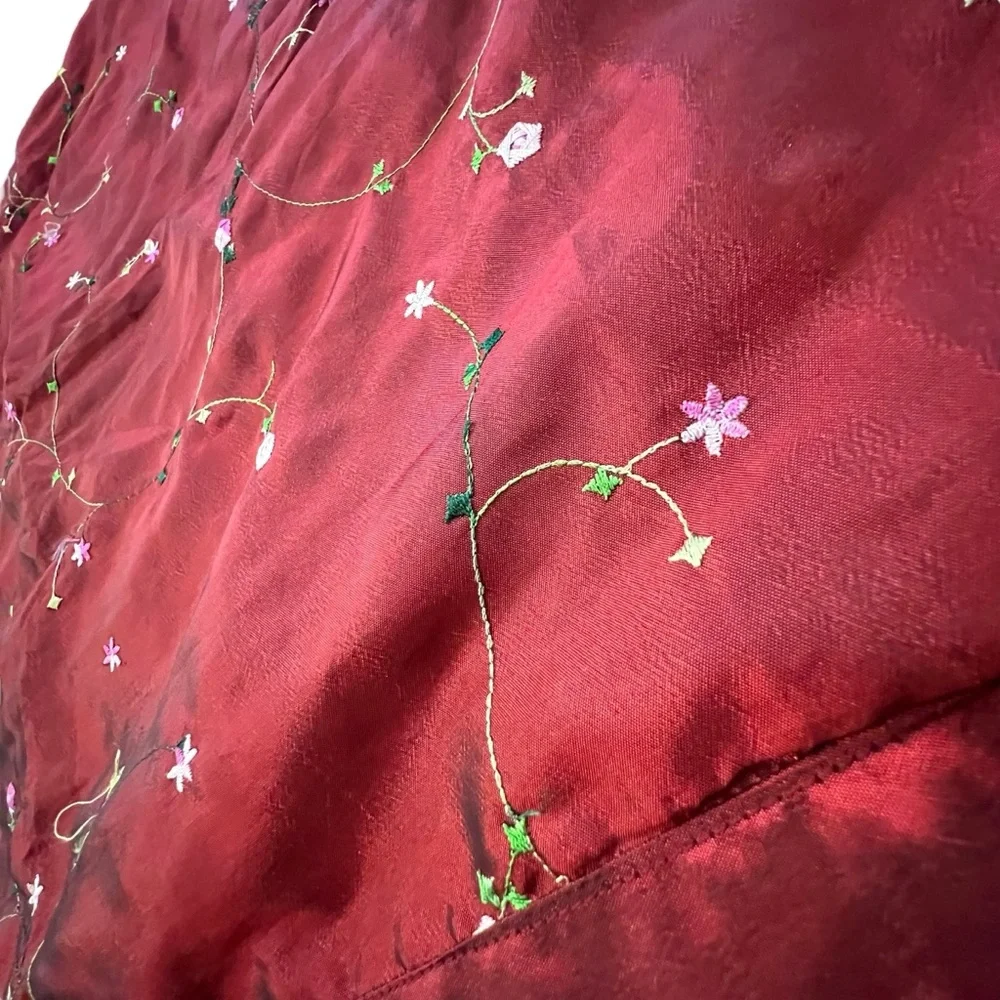 Red Satin Pillow Sham Standard Sz‎ Fits Pillow 26x20 Embroidered Dainty Florals